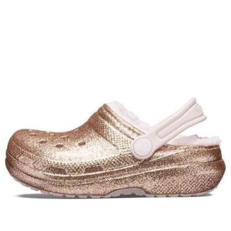Crocs (GS) Klasické lemované třpytivé dřeváky „Gold Pink“ 207462-2UB