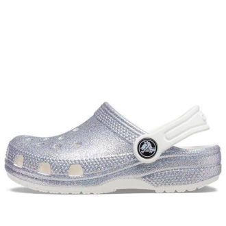 Crocs (GS) klasické třpytivé sandály „Silver White“ 206993-94S