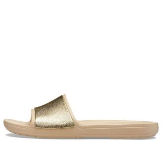 Crocs (WMNS) Sloane Shine Low Slide Minimalistické Ležérní Ploché pantofle hnědé zlaté barvy „Brown Gold“ 206921-212