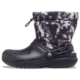 Klasické boty Crocs s podšívkou Neo Puff Tie Dye Boots „Black White“ 207328-001